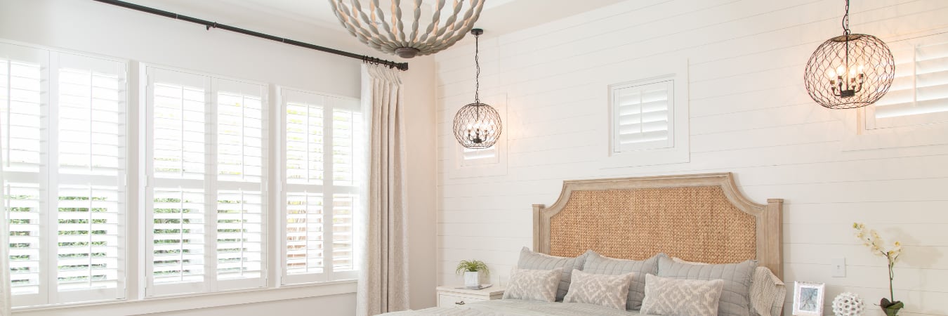 Plantation shutters in a bright living room